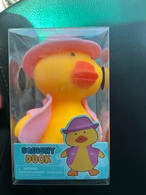 Squishy Duck Yellow Rubber Duck with Pink Accessories